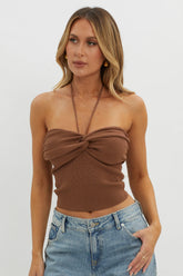 Solitude Twist Bust Knit Top Brown